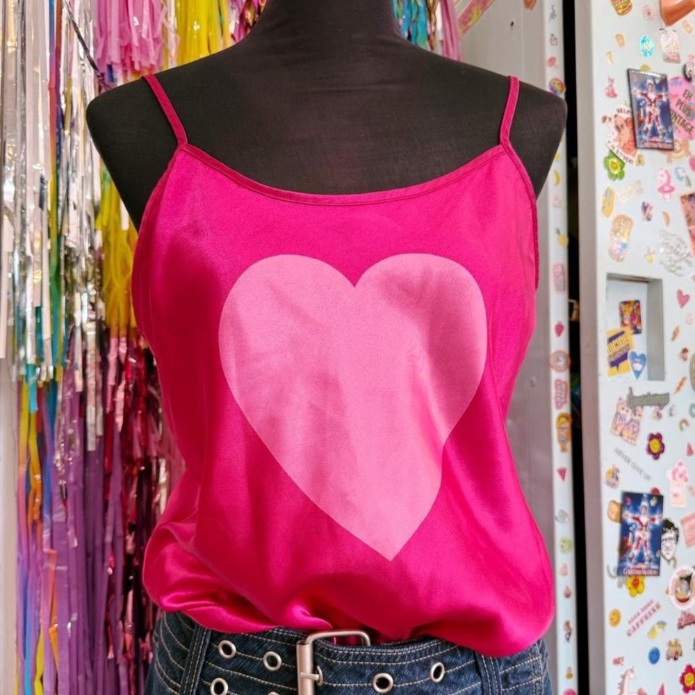 Y2K 2000s satin heart tank top